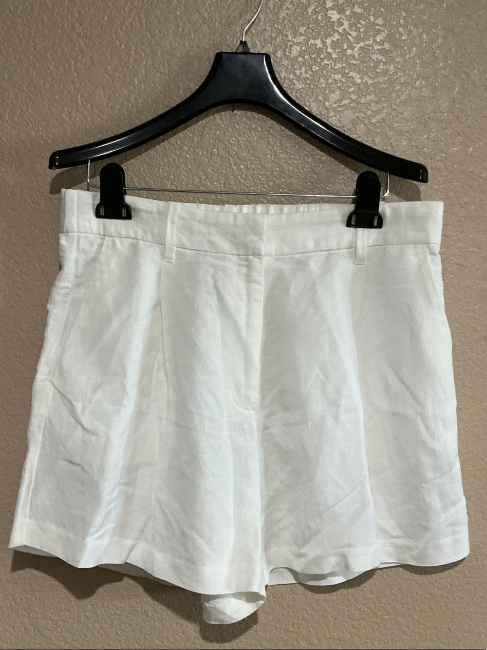 H&M White High-Waist Pleated Tie-Front Shorts
